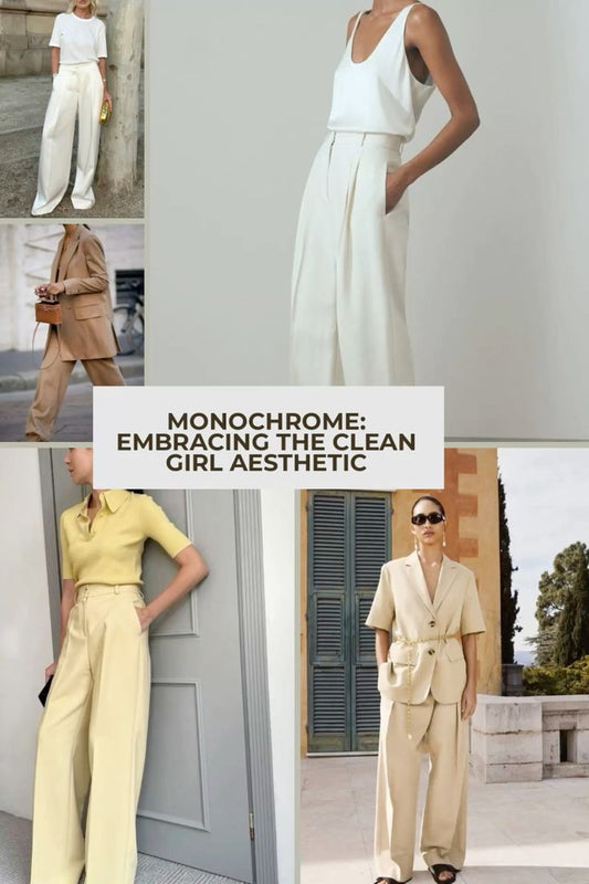 Woman wearing a beige linen blazer and white pants in a minimalist, sunlit room – clean girl capsule wardrobe inspiration